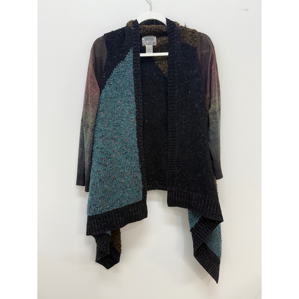 Y2K Cardigan XL Colorblock Open Front Draped Bouclé Knit Sweater Art to Wear